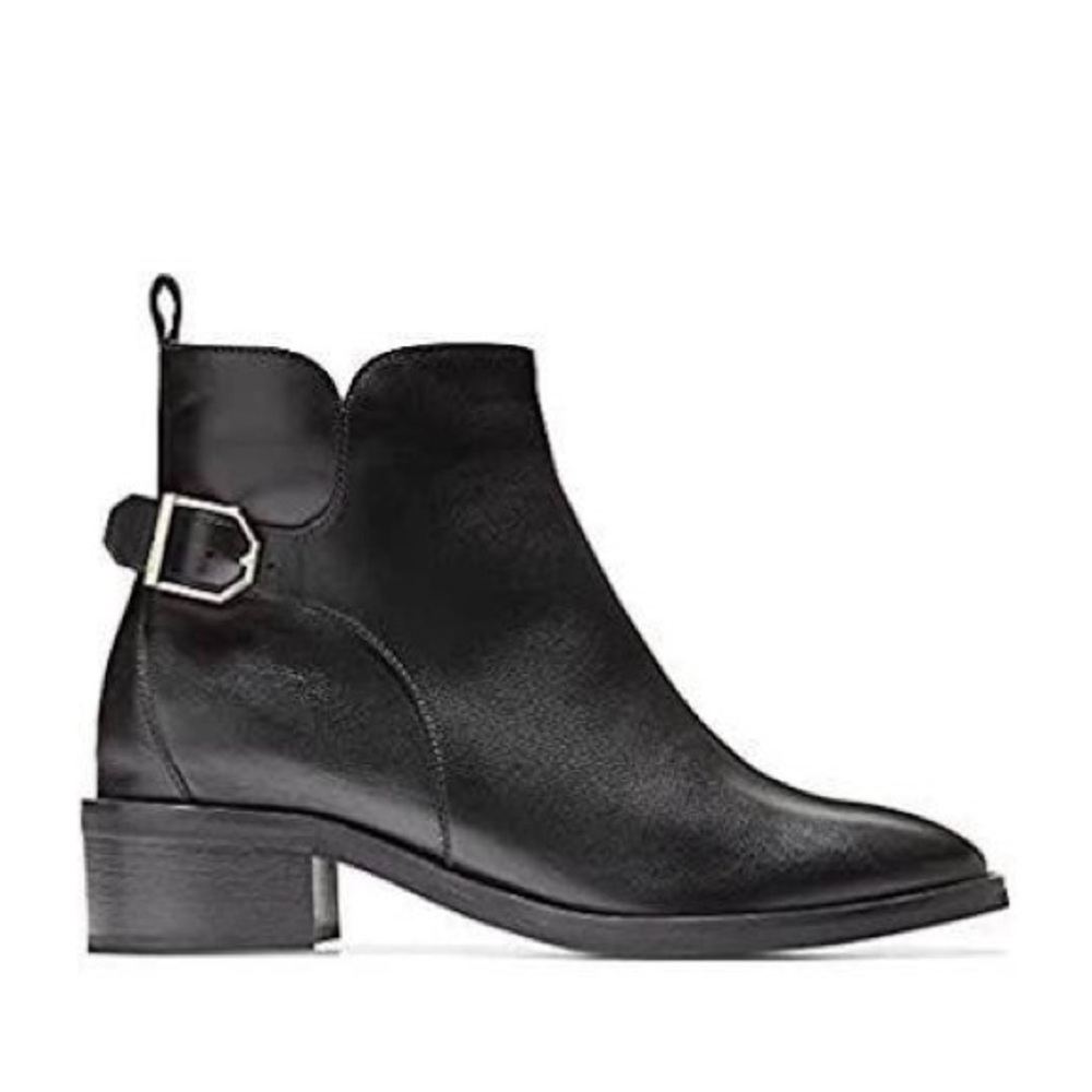 Cole Haan Kimberly Leather Waterproof Ankle Booties with Gold Buckle